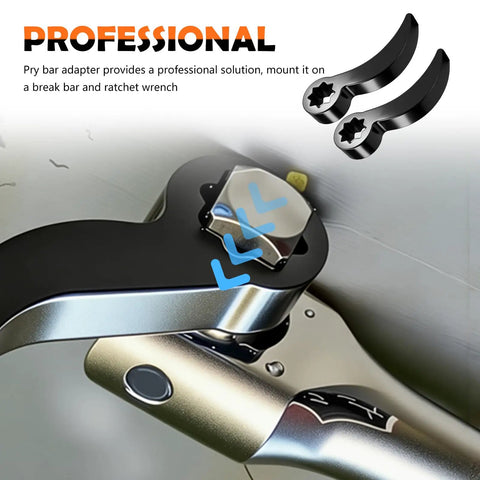 Heavy Duty Half Inch Drive Pry Bar Wrench Adapter with 8 Point Bull Horn Ratchet Attachment on break bar for vehicle maintenance.