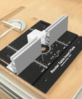 Built Tough Anodized Aluminum Router Insert Plate With Dead On Miter Grooves; features precise measurements and slots for electric routers.