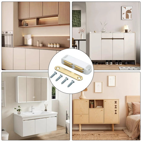 Heavy Duty 24 Piece Magnetic Cabinet Door Catches With Double Magnets And Metal Strike Plates Keep Kitchen Cupboards Closet Drawers Secure And Stop Slamming Noise For Smooth Operation Today displayed with screws and modern cabinetry.