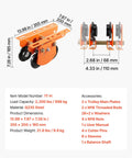 Heavy Duty Electric Hoist Trolley Workhorse 1 Ton Capacity With Dual Wheel Push Beam Trolley, dimensions and parts list shown