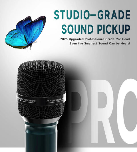 Metal microphone head detail of Dual Wireless Microphone System For Singing And Speaking With 240 Ft Range And 3 Ms Latency