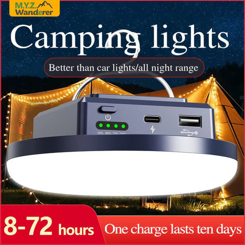 Rechargeable Camping Lantern With 13200 MAh Battery And 4500 Lumens 45W USB LED Light Magnetic Hanging Lantern in use at night