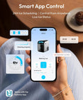 Smart App Control showing settings for Fresh Freeze Countertop Nugget Ice Maker Yields 42 Lbs Soft Sonic Pebble Ice In Minutes.
