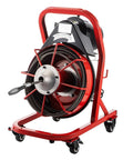 Knockout Heavy Duty Electric Drain Auger With 75 Foot Steel Core Cable, red and black steel design for clearing stubborn clogs.