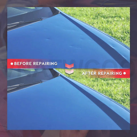 Before and after using Heavy Duty Auto Dent Repair Kit With 1380W Beast Induction Heater For Steel Surfaces on car hood