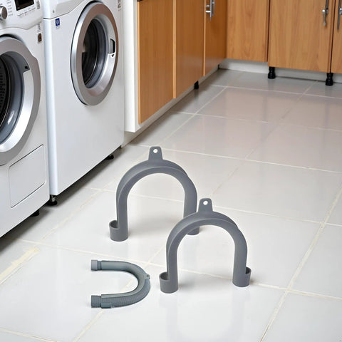 U Shape Drain Hose Holder For Washer And Dishwasher 2 Pack Gray Plastic Wall Mount Bracket on laundry room floor