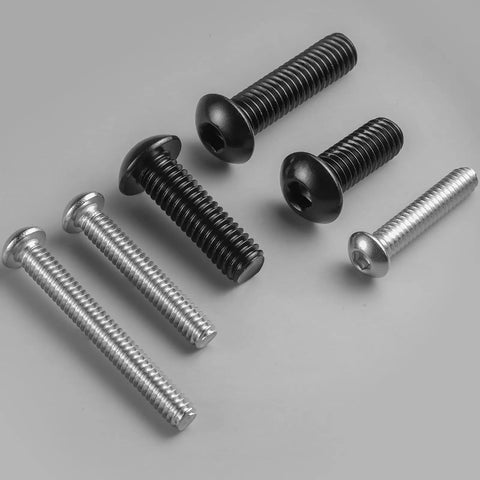 30 Pack 5/16-18 X 3/4 Inch Button Head Socket Cap Bolts 304 Stainless Steel with black zinc and silver finishes.