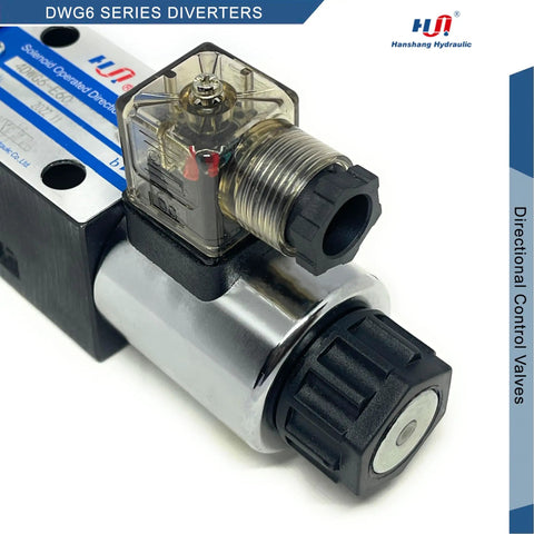 Beefy Size Six 3-Position 4-Way Hydraulic Valve With Electric Solenoid NG6, 2-Pin, 4-Port Directional Control AC 110V close-up