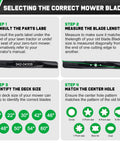 Guide for selecting 42 Inch Mower Blades Replacement For 942-04308 942-04308A 942-04312 with steps for measurement and fit