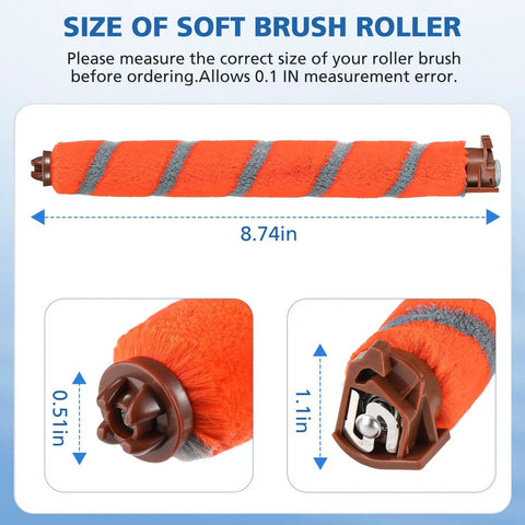 Soft Brush Roller for DuoClean Vacuum NV800 NV801 NV803 UV810 HV380 Series, orange with dimensions 8.74in x 0.5in