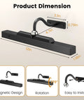 Dimensions and features of the Rechargeable 12 Inch Wireless Picture Light With Dimmable LED, Remote Control, Black