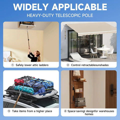 No-Fuss Attic Ladder Pull Down System Kit With Telescoping Extension Rod Door Hook D Ring And Mounting Screws Replacement For Attic Pull Down Cord 20 To 40 Inch Adjustable Space Saving Heavy Duty Aluminum Pole for attic ladders and sunshades