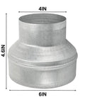 Six To Four Inch Duct Reducer Adapter Easy Fit Round Metal Pipe Reducer for bathroom kitchen ventilation exhaust fans HVAC systems