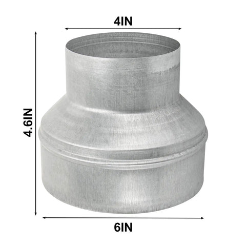 Six To Four Inch Duct Reducer Adapter Easy Fit Round Metal Pipe Reducer for bathroom kitchen ventilation exhaust fans HVAC systems
