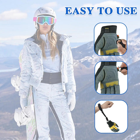 Adjustable Anti Loss Glove Straps Set For Outdoor Sports Heavy Duty Nylon Wrist Leashes shown securing gloves.