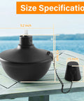 Size specifications of the 4 Pack Metal Tabletop Torches 22oz Citronella Scented Outdoor Torches for Patio Deck and Garden.