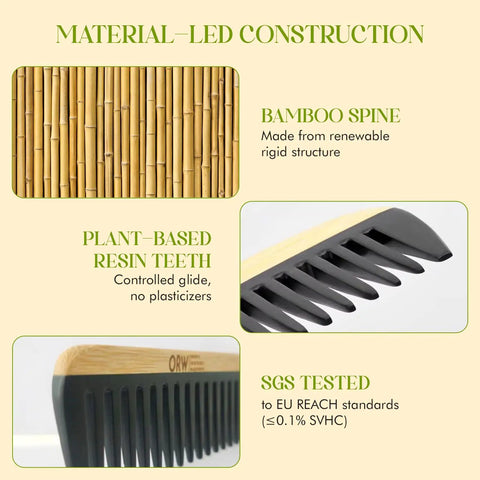 Wide Tooth Bamboo Detangling Comb for Curly Hair Smooth Easy Glide Snag Free Detangling Wet or Dry Hair Thick Coily Textured Styles Eco Friendly Durable Hair Care Tool