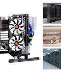 Open Air PC Case Frame For DIY Builds, Vertical Test Bench Chassis Rack For ITX ATX MATX Motherboards, side view with fans