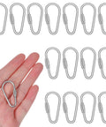 Hand holding one of 15 Pack Small Locking Carabiners With Twist Lock For Keychains And Leashes Stainless Steel D Ring Clips