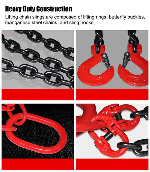 Rock Solid G80 Mn Steel Four Leg Lift Chain With Grab Hooks And Lifting Rings, Heavy Duty Pro Workhorse Sling Built To Handle The Daily Grind On Forklift Hoists And Cranes