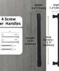 Two Pack Matte Black Cabinet Pulls With 12.6 Inch 320mm Hole Centers showing dimensions and screws included