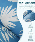 Waterproof Outdoor Egg Chair Cushion Replacement With Ties For Hanging Egg Couch 47 By 35 By 7 Inches Thick Plush Comfy Cushion Blue Leaf Color Fits Most Egg Chairs, showing blue leaf design and waterproof fabric.