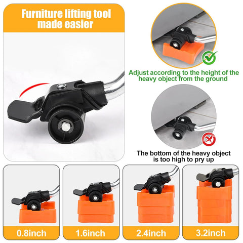 Heavy Duty Furniture Movers Dolly With Anti Slip Deck And 360 Degree Swivel Wheels lifting tool close-up with adjustable height
