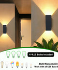 Up And Down Outdoor Wall Light With Dusk To Dawn Sensor Pack Of 2 Matte Black Exterior Sconces beside door, illuminating walls