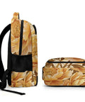 Side view of Vintage Metallic Floral Printed Unisex Backpack With Large Capacity Durable Polyester Daypack For Travel School
