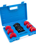 14Pc Fork Seal Driver Tool Kit For Motorcycles And Dirt Bikes 35mm Through 50mm Front Fork Seals in blue case with adapters