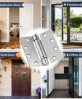 Self Closing Door Hinges 4.5 Inch Spring Hinges with Adjustable Tension 3 Pack for Exterior Interior Doors and Garage Front Back Left Right Hand UL Listed Brushed Nickel Heavy Duty Durable Build on various doors
