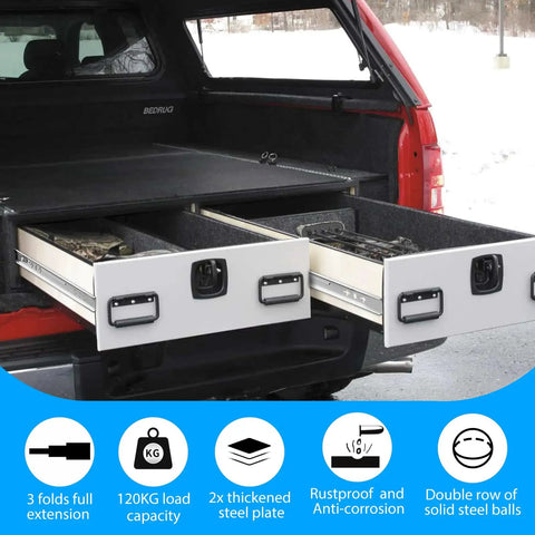 Heavy Duty Full Extension Drawer Slides Side Mount Ball Bearing Rails 12 to 40 Inch 220 Lb Capacity No Lock Pair in truck bed