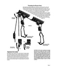 Ceiling Mount Bike Hoist Set Of 2 With Pulley System And Bike Hangers Easy Overhead Storage For Garage Or Workshop Holds Up To 55 Lbs Each Heavy Duty Rope Smooth Operation Space Saving instruction diagram with pulley and brake