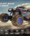 Large 1:8 Scale Monster Truck RC Car For Adults And Teens off-road climbing through dirt with 4WD and realistic sound features.