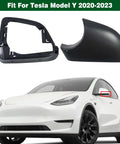 Super Clean Slick Swap Replacement Rearview Mirror Cover And Lower Trim Ring Frame Set For Tesla Model Y Driver Side Door Wing Mirror Housing Direct Bolt On 2020 To 2023, showing black mirror cover and frame.