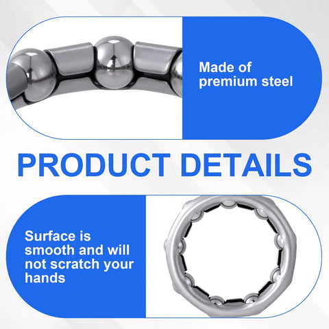 Close-up of 30 Piece Bike Bearing Set for BMX and Everyday Riders With Fixed Cage Ball Bearings in 10 Sizes 4mm To 8mm Range Includes One Sixth To One Third Inch Options Gear Up Pro Grade Repair Parts for Hubs Wheels and Bearings Silver, showing smooth premium steel bearing.