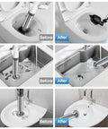Heavy Duty Toilet Plunger With Air Pressure Boost Workhorse Clog Remover in use on toilet, sink, and basin.