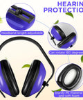 Six Pack Adjustable Safety Ear Muffs For Noise Reduction And Hearing Protection All Day Comfort For Hunting Shooting Construction And Woodworking Blue, showing swivel feature and foam padding.