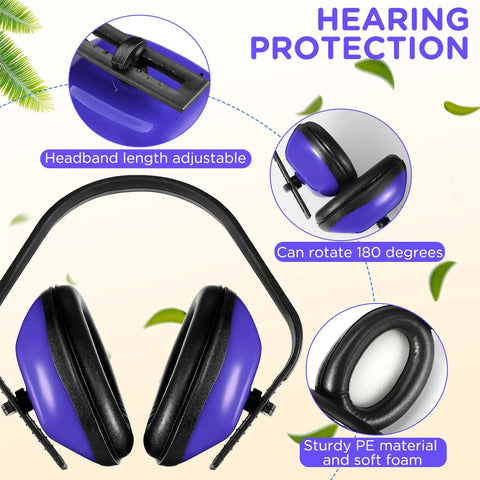 Six Pack Adjustable Safety Ear Muffs For Noise Reduction And Hearing Protection All Day Comfort For Hunting Shooting Construction And Woodworking Blue, showing swivel feature and foam padding.