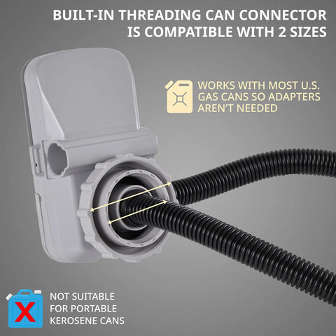 Electric Fuel Transfer Pump With Adjustable Flow Nozzle For Fast Siphoning From Gas Cans To Cars And Equipment, Fits Most Standard Cans, No Heavy Lifting, Ideal For Auto Lawn Generator And Marine Use; threaded can connector
