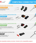 Diagram of compatible connector types for Heavy Duty DdS Metal Storage Handle Pin Removal Kit For Weather Pack And Metri Pack Connectors.