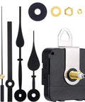 High Torque Long Shaft Clock Movement Mechanism For Wall Quartz Clocks Kit With Two Pairs Of Hands DIY Repair Parts And Motor Replacement Color Set 1 Includes 23 mm Shaft Length with black hands and components.