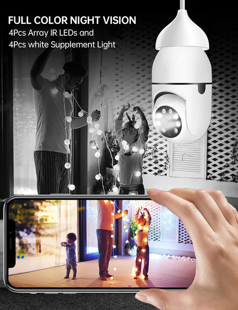 Phone displaying footage from Outdoor WiFi Lightbulb Security Camera With 360 Degree View And 2.4G WiFi HD Night Vision