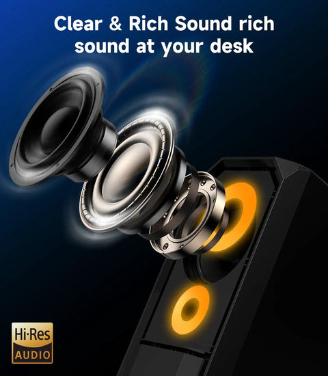Exploded view of Desktop Computer Speakers Hi Res Stereo Pair with dual 5W full-range drivers showing internal components.