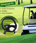 D-Shape Steering Wheel With Adapter For Club Car EZGO TXT And RXV Golf Carts next to a golf cart on the course