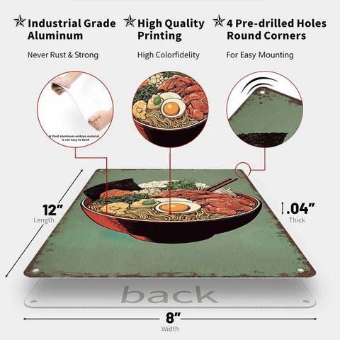 Funny Vintage Metal Sign Ramen Bowl Illustration Tin Wall Art 8x12 Inch Poster For Home Room Garage Office Decor With Rustic Charm