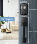 Matte Black Keypad Door Lock With Keyless Entry And Anti Peeking Password Auto Lock 50 Access Codes, dimensions illustrated