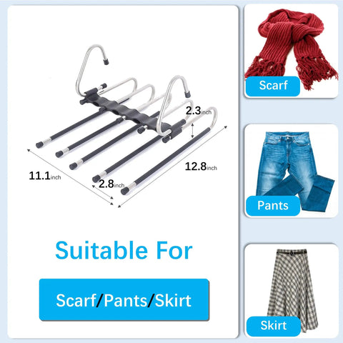 Real Deal Five Tier Pants Hangers For Closet Upgrades Hella Space Saving Rack With Grippy Antislip Metal Clips For Slacks Denim And Scarves Smooth Daily Hang