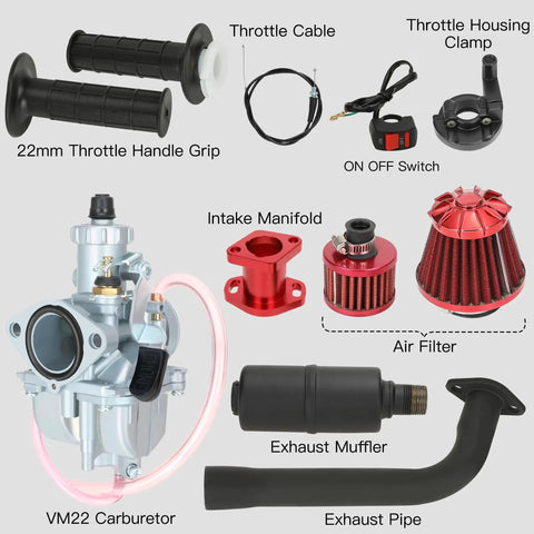 Stage 2 Engine Upgrade Kit With VM22 Carburetor For 212cc Mini Bike And Go Kart Engines Includes Exhaust Throttle Air Filter Cables