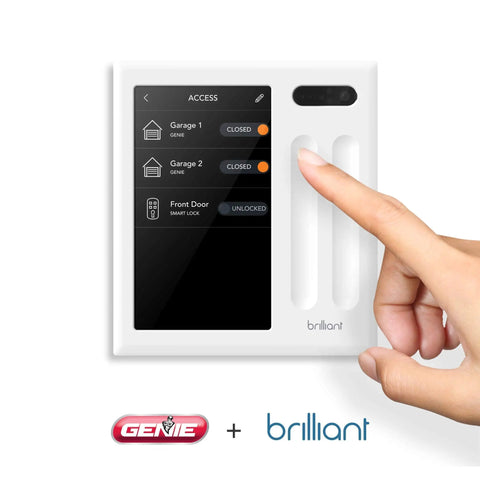 Touchscreen of WiFi Enabled Smartphone Garage Door Controller showing status of two garage doors and front door, works with Alexa and Google Assistant.